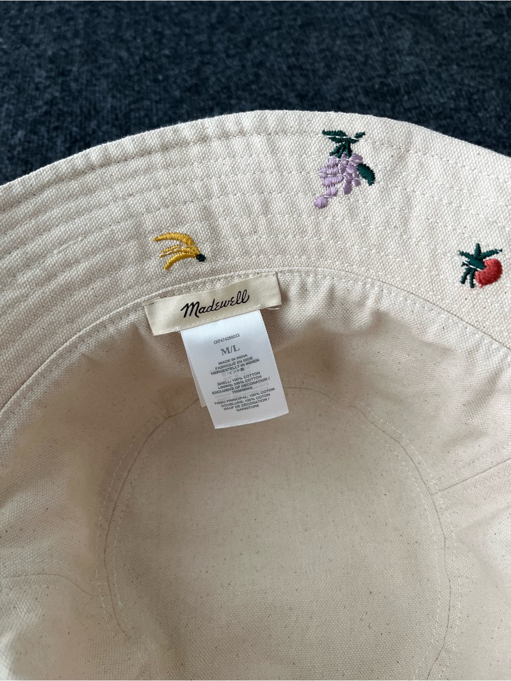 NWOT Madewell Fresca Fruit Embroidered Bucket Hat M/L size - Picture 5 of 5